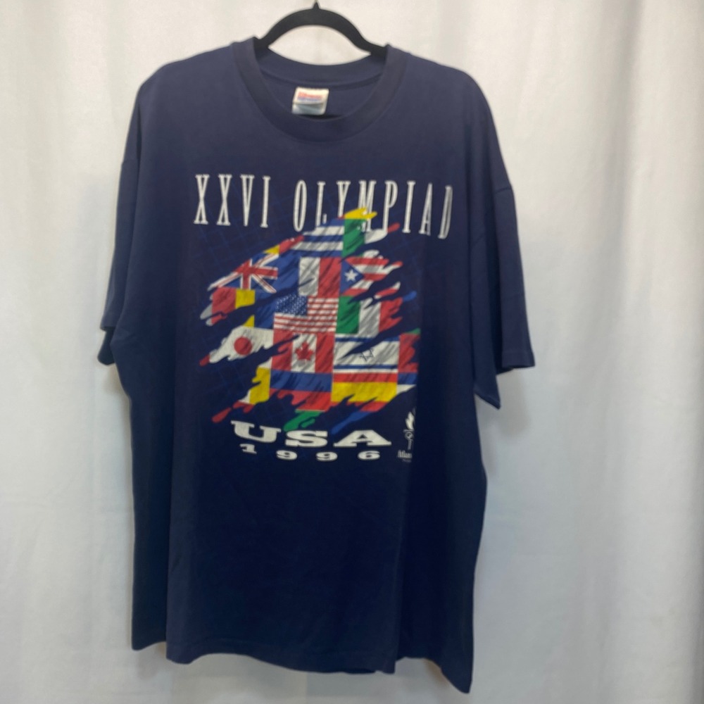 Vintage 1996 Atlanta Olympics‎ T Shirt XXVI USA Flags Hanes Heavyweight XXL